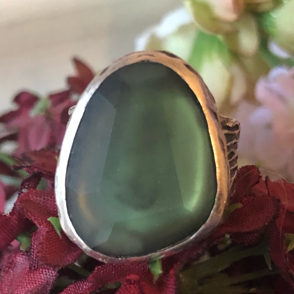 Rare Silpada Oxidized Sterling Silver Green Glass Ring R1852 Size 6